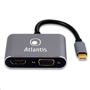 ATLANTIS LAND - ADATTATORE Type-C a HDMI+VGA  ATLANTIS A04-TC_HDMI+VGA -Ris.fino a 1920x1080@60Hz - Cavo 8cm(A04-TC_HDMI+VGA)