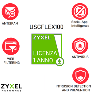 ZYXEL - ZYXEL (ESD-Licenza elettronica) iCard Security Pack LIC-BUN-ZZ0092F Rinnovo serv.Web Sec. AS, Malware Block.etc, x USFLEX100- 1y(LIC-BUN-ZZ0092F)
